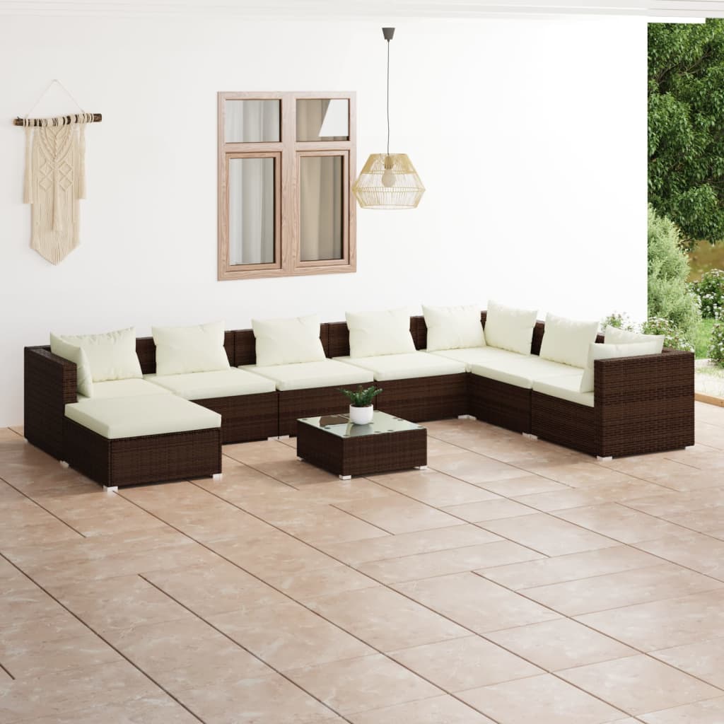 vidaXL Set mobilier de grădină cu perne, 9 piese, maro, poliratan vidaXL imagine noua
