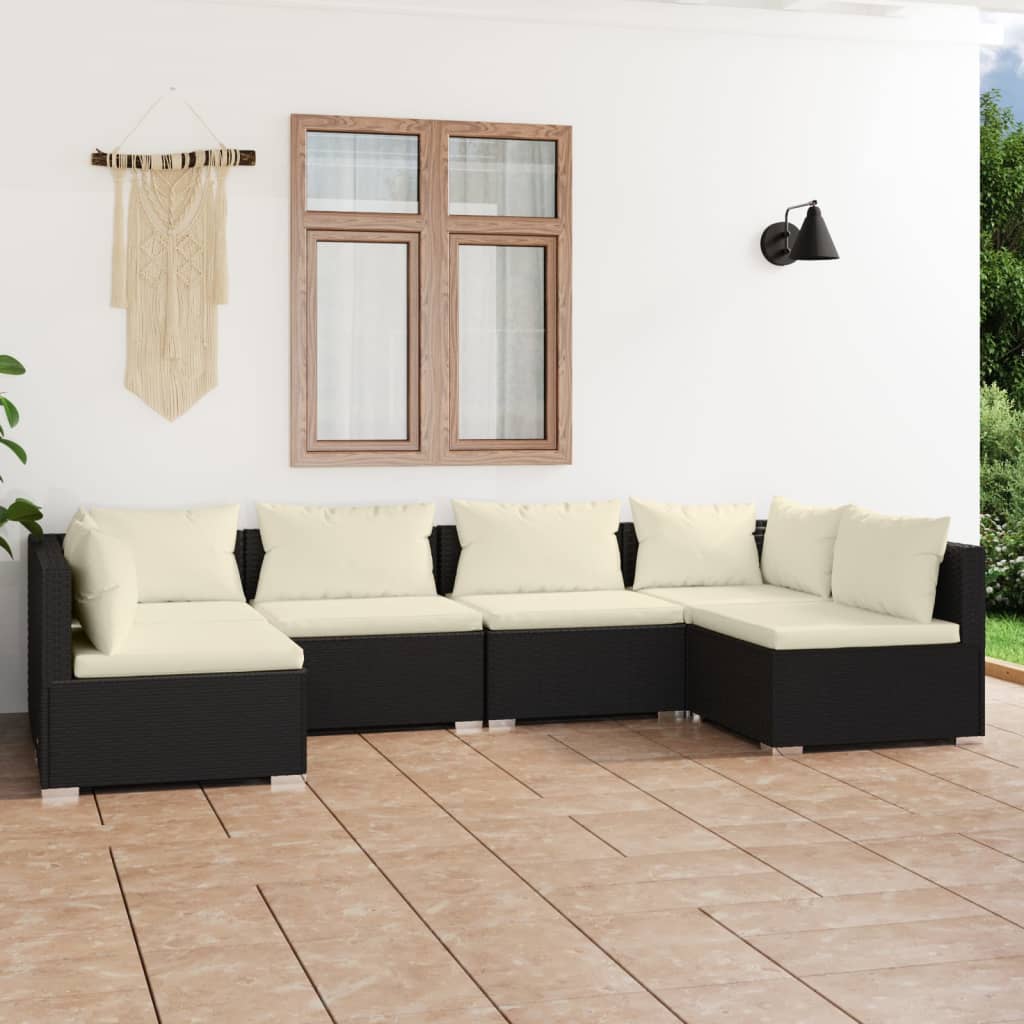 vidaXL Set mobilier de grădină cu perne, 6 piese, negru, poliratan