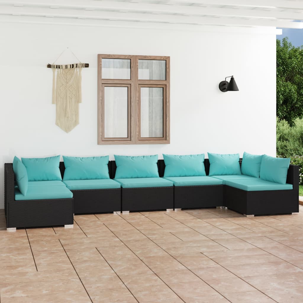 vidaXL Set mobilier de grădină cu perne, 7 piese, negru, poliratan Gradina imagine noua