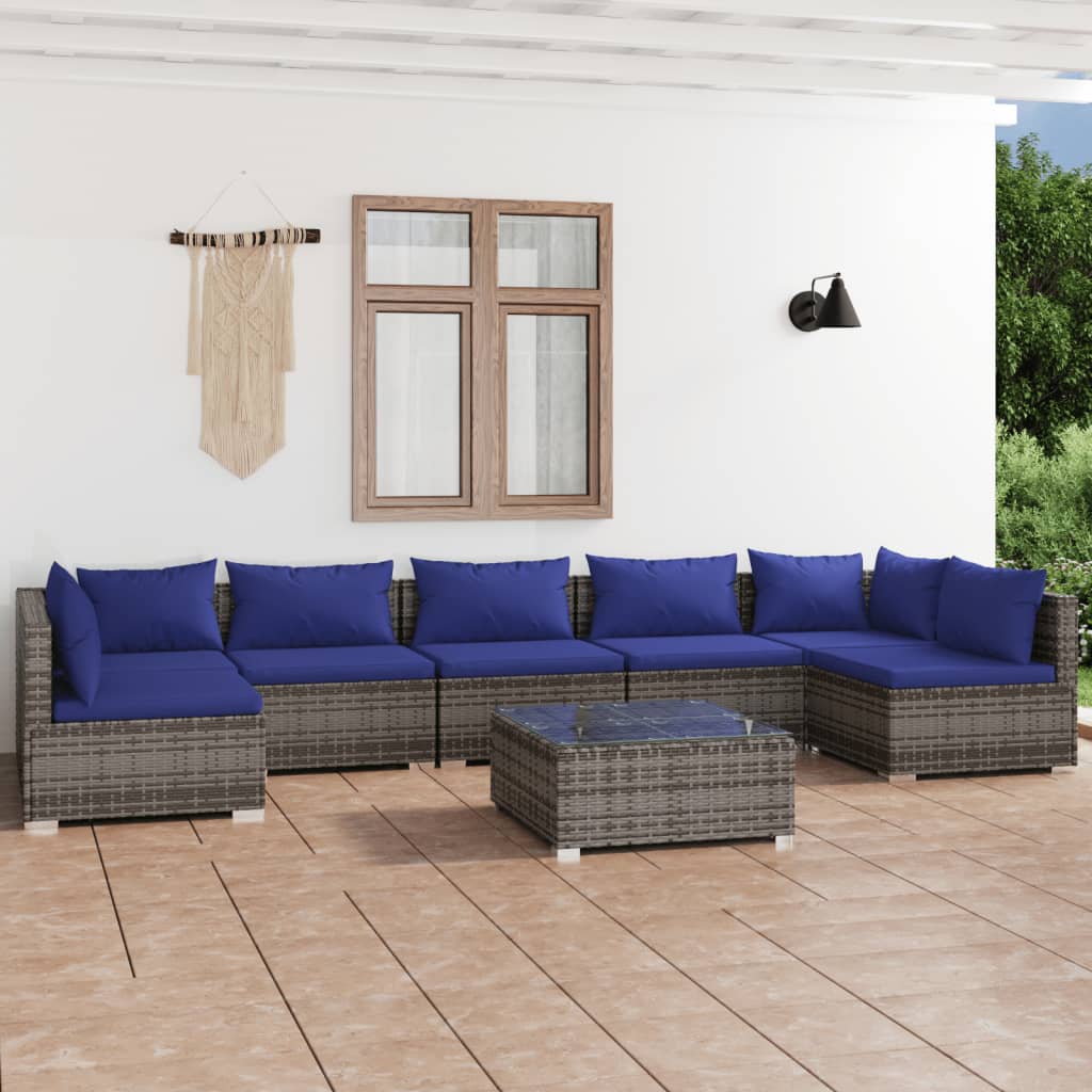 vida XL 8-tlg. Garten-Lounge-Set mit Kissen Poly Rattan Grau
