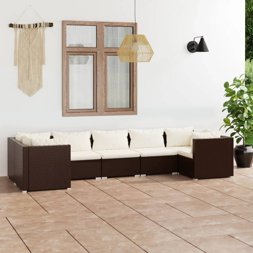 vidaXL 7-tlg. Garten-Lounge-Set mit Kissen Poly Rattan Braun