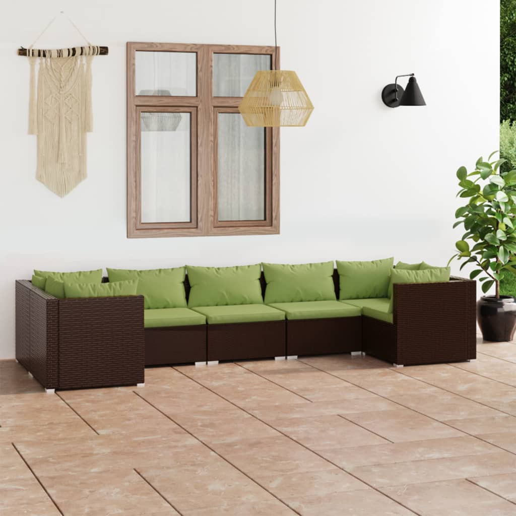 vidaXL Salon de jardin 7 pcs avec coussins Résine tressée Marron