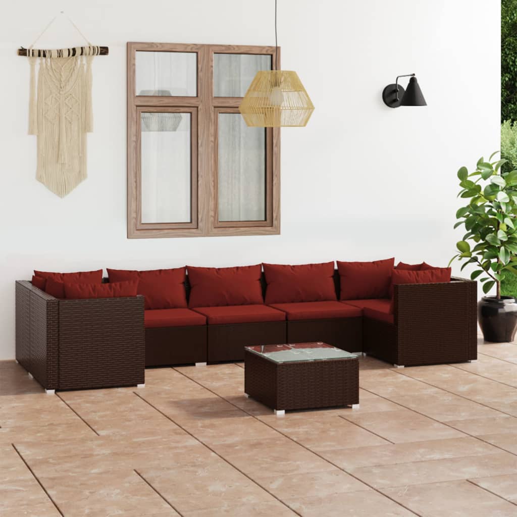 vidaXL Set mobilier de grădină cu perne, 8 piese, maro, poliratan