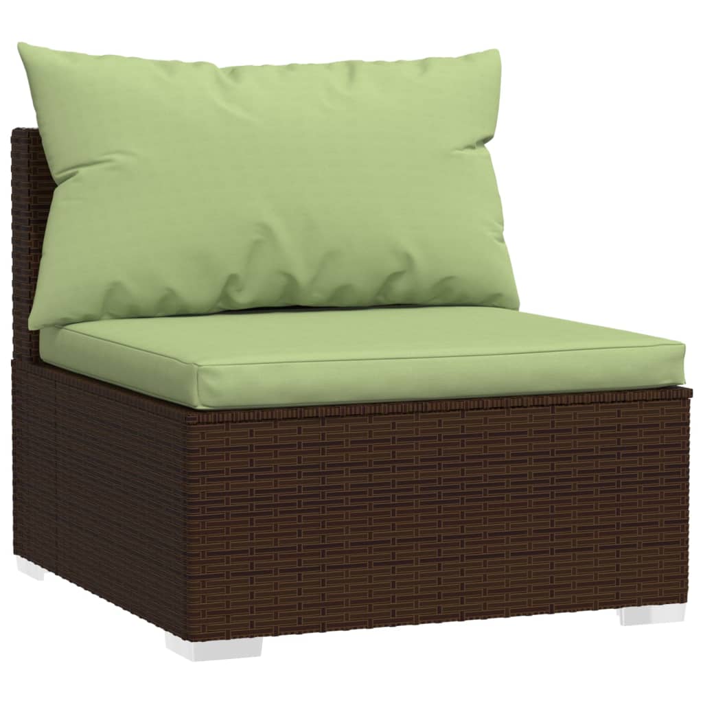 Zestaw wypoczynkowy ogrodowy polirattanowy, brązowy, zielone poduszki, 70x70x60,5 cm