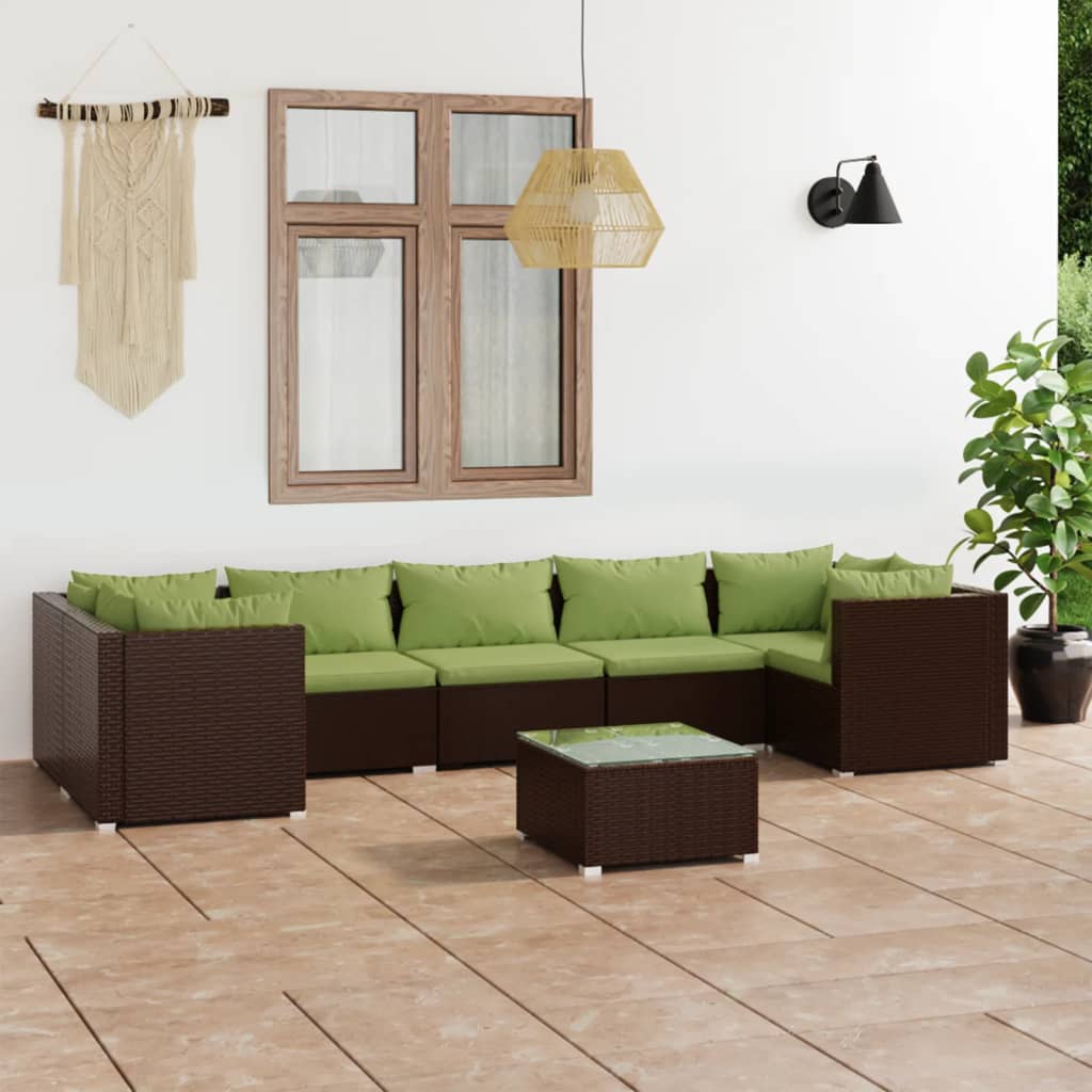 8-tlg. Garten-Lounge-Set mit Kissen Poly Rattan Braun