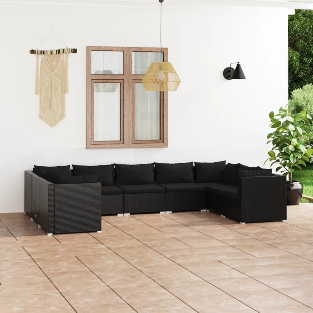 vidaXL Set mobilier de grădină cu perne, 9 piese, negru, poliratan