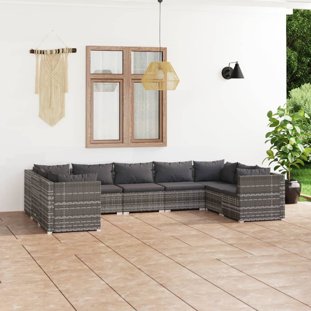 vidaXL 9-tlg. Garten-Lounge-Set mit Kissen Poly Rattan Grau