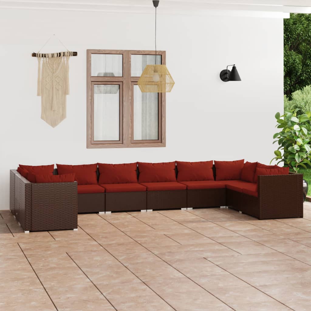 vidaXL Set mobilier de grădină cu perne, 10 piese, maro, poliratan