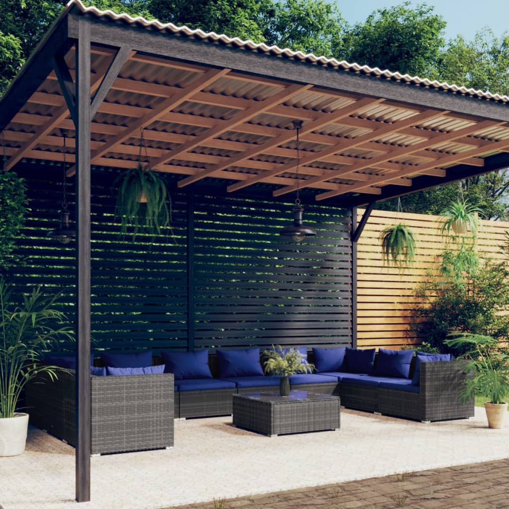 vida XL 11-tlg. Garten-Lounge-Set mit Kissen Poly Rattan Grau
