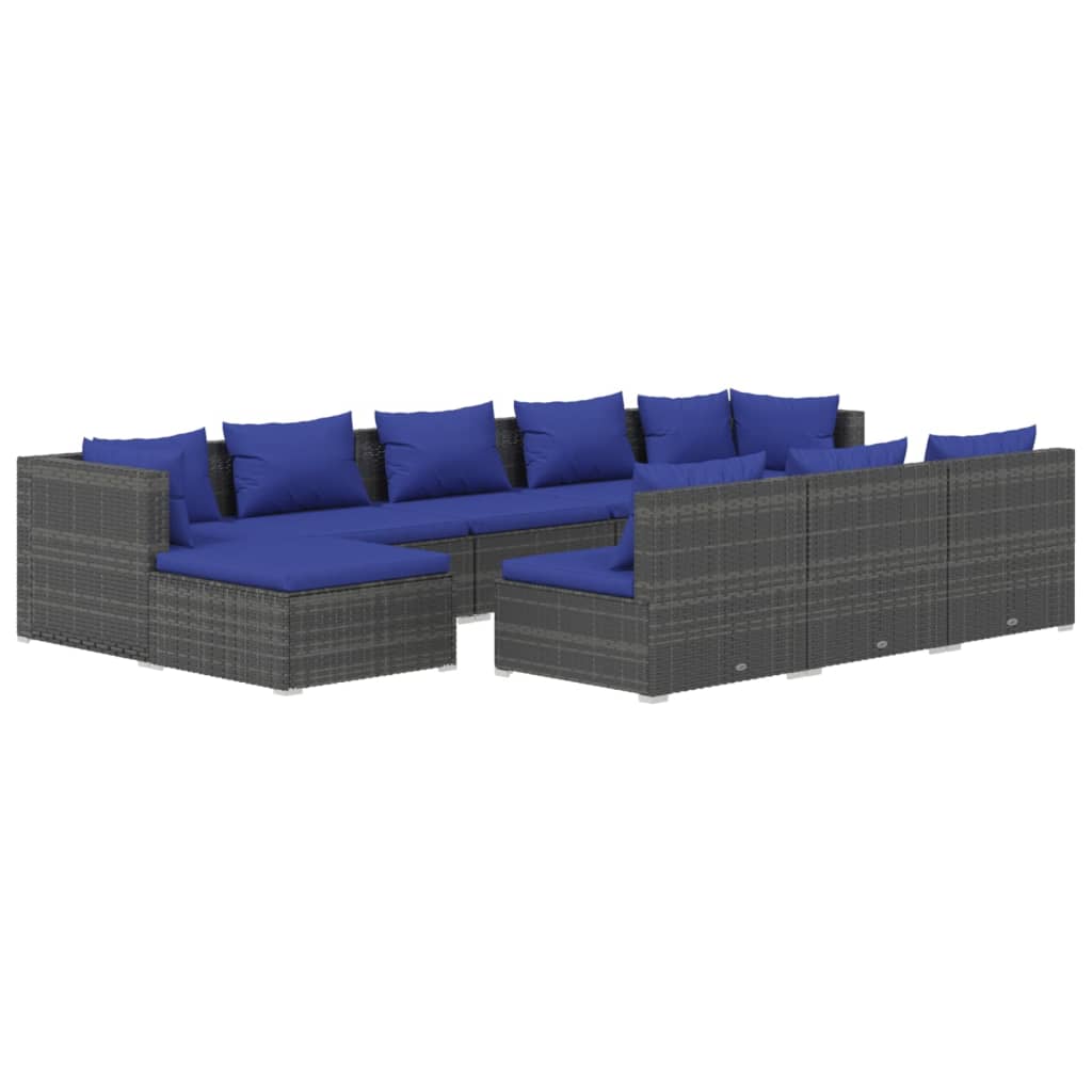 

vidaXL 10-delige Loungeset met kussens poly rattan grijs