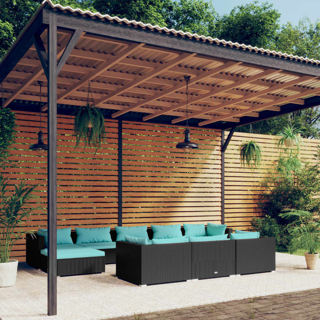 vidaXL 10-tlg. Garten-Lounge-Set mit Kissen Schwarz Poly Rattan