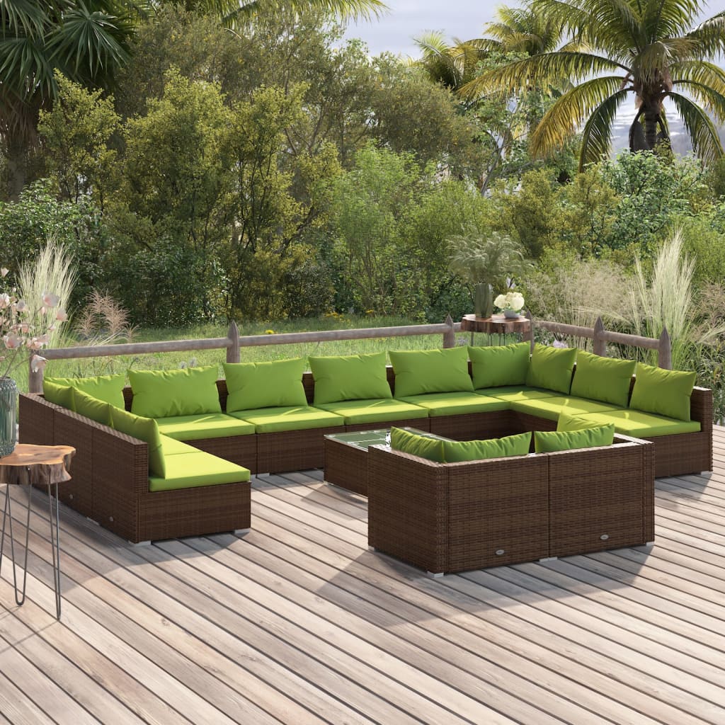 vidaXL 13-tlg. Garten-Lounge-Set mit Kissen Braun Poly Rattan