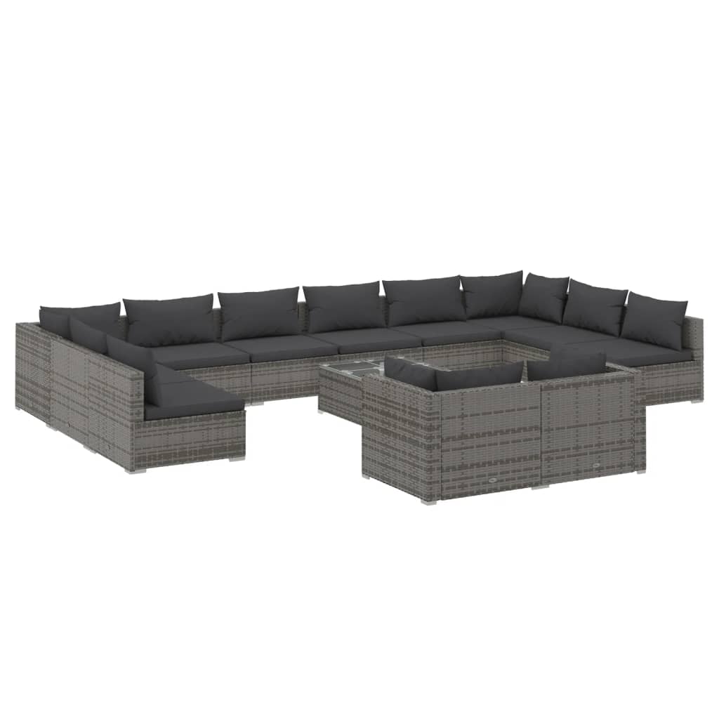 VidaXL Salon De Jardin 13 Pcs Avec Coussins Gris Résine Tressée