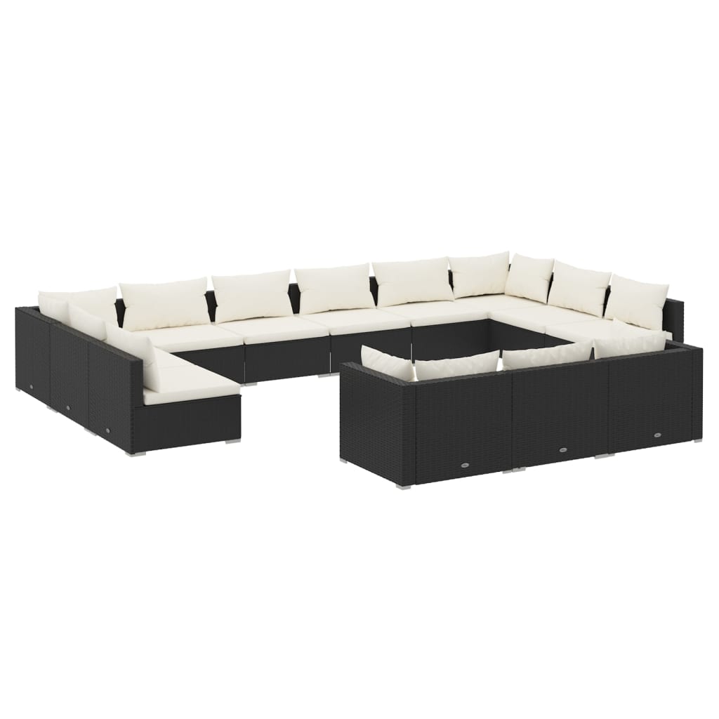 VidaXL Salon De Jardin 13 Pcs Avec Coussins Noir Résine Tressée