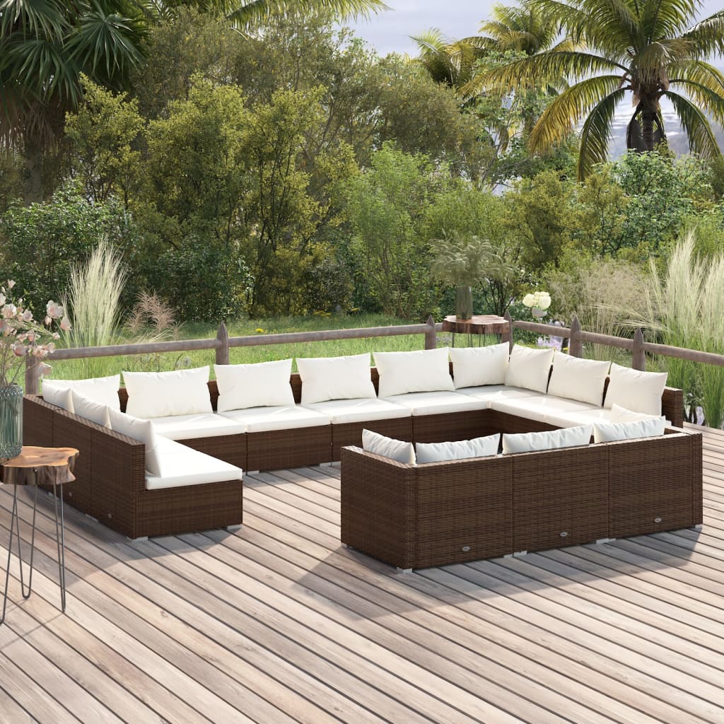 vidaXL 13-tlg. Garten-Lounge-Set mit Kissen Braun Poly Rattan