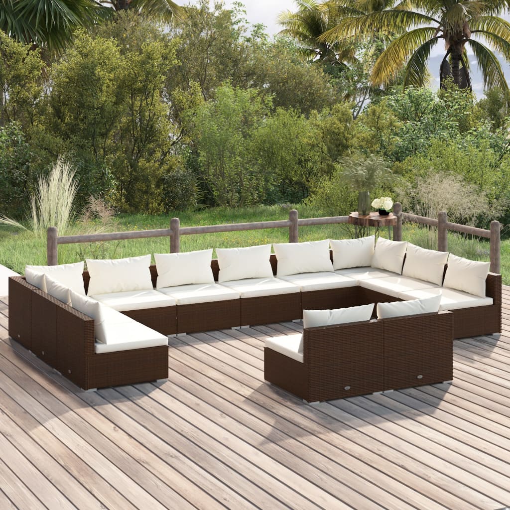 Salon de jardin 12 pcs avec coussins Marron Résine tressée