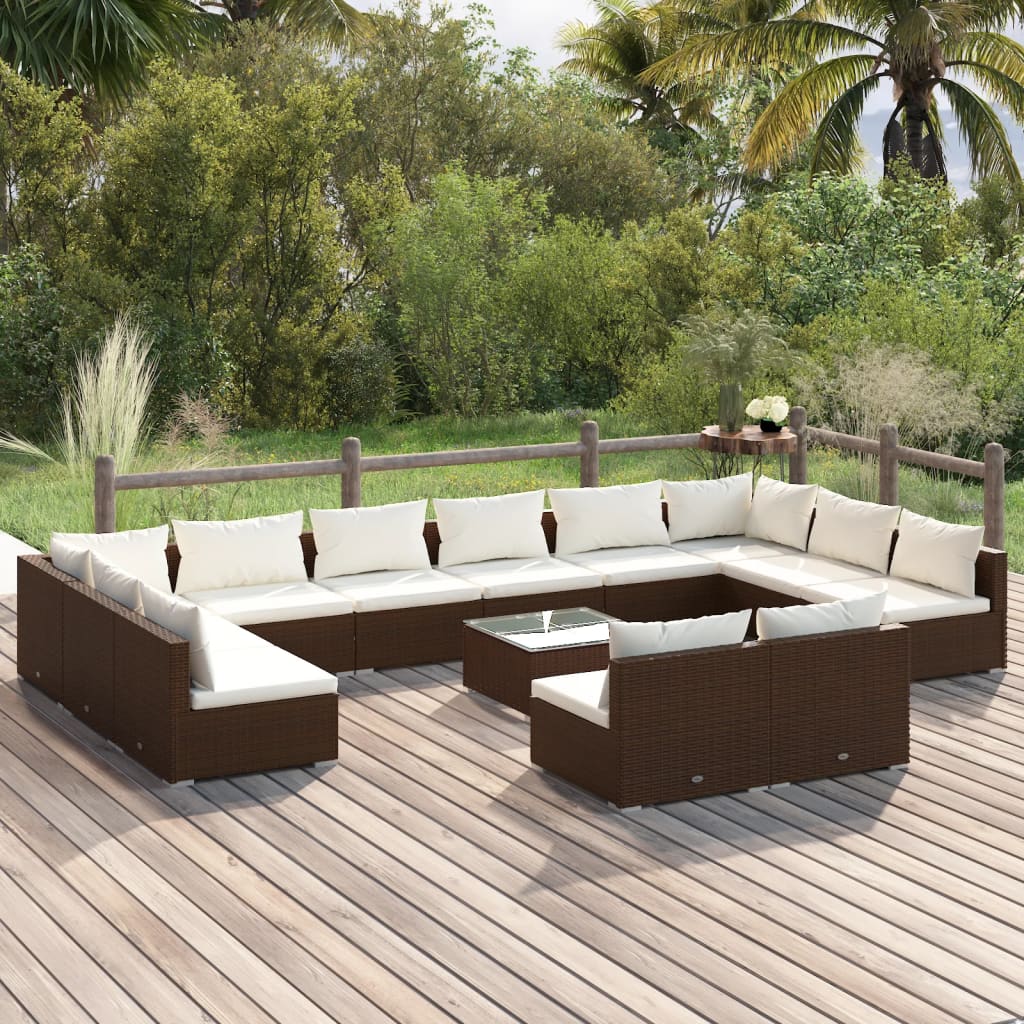 vidaXL 13-tlg. Garten-Lounge-Set mit Kissen Braun Poly Rattan