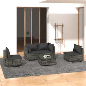 Vrtna sedežna garnitura 5-delna z blazinami poli ratan siva