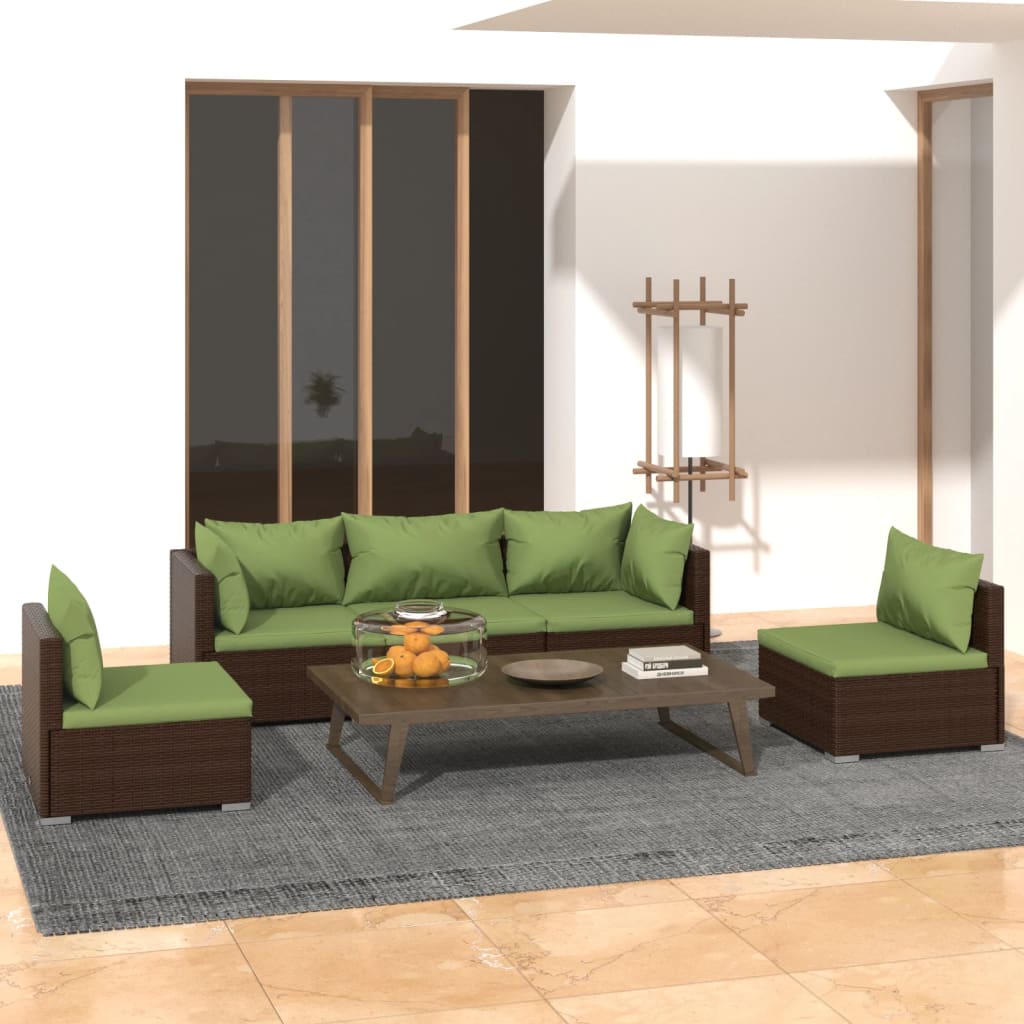 vidaXL Set mobilier de grădină cu perne, 5 piese, maro, poliratan