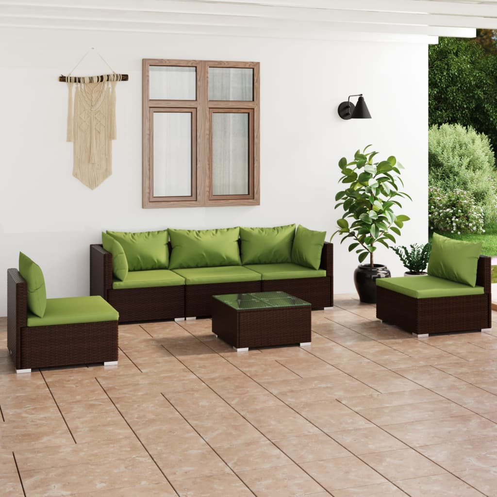 6-tlg. Garten-Lounge-Set mit Kissen Poly Rattan Braun