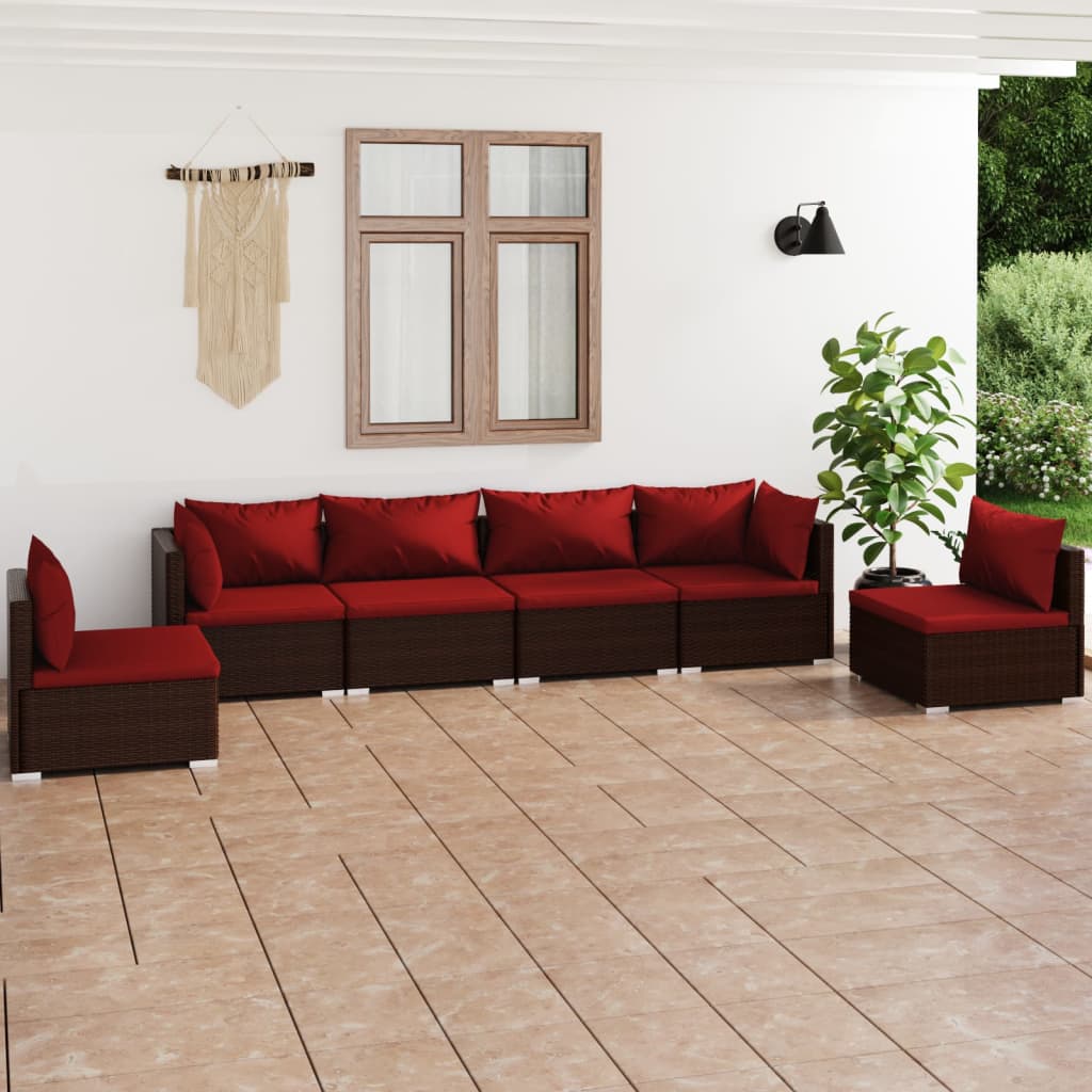 vidaXL Set mobilier de grădină cu perne, 6 piese, maro, poliratan