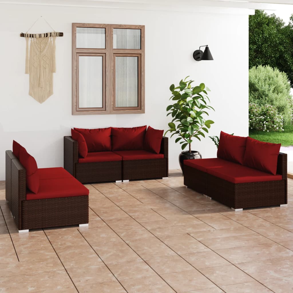 vidaXL Set mobilier de grădină cu perne, 6 piese, maro, poliratan