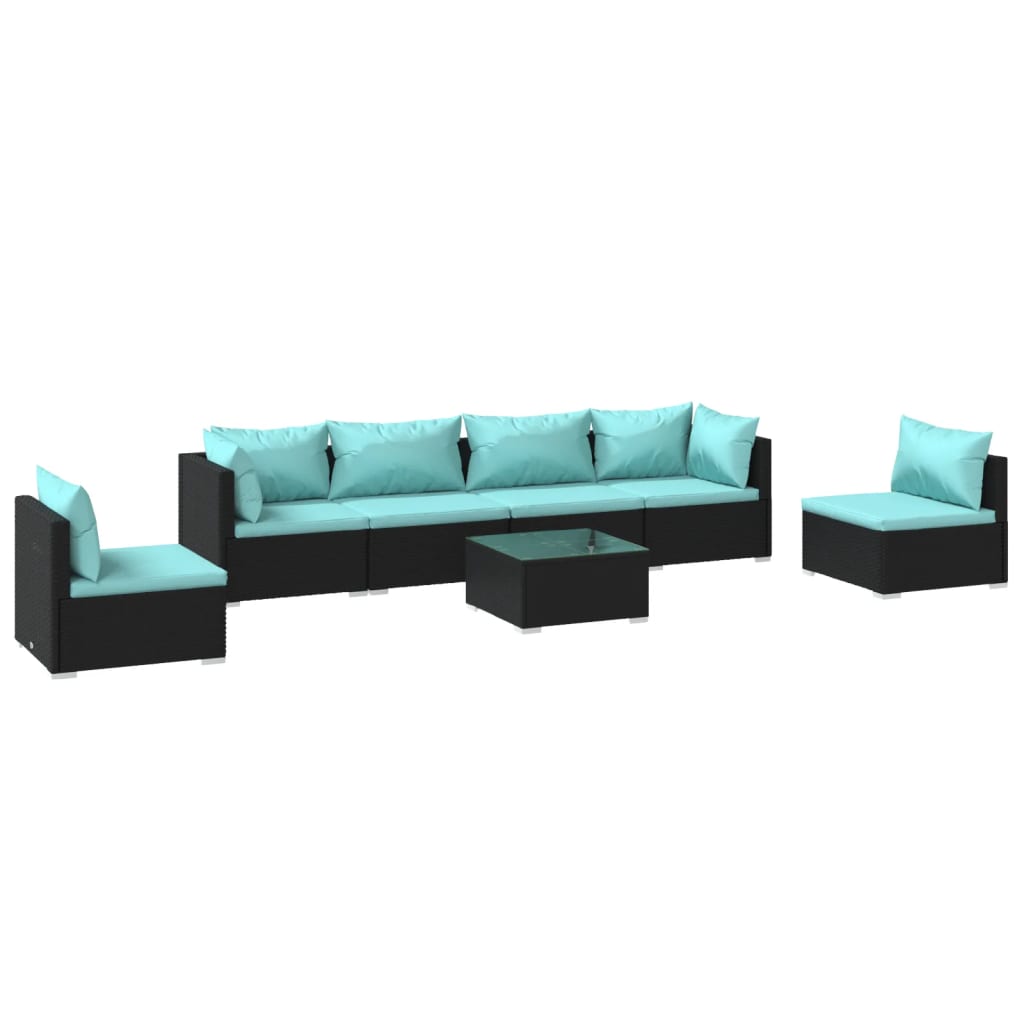 vidaXL 7 Piece Garden Lounge Set with Cushions Poly Rattan Black-image-8720286989210