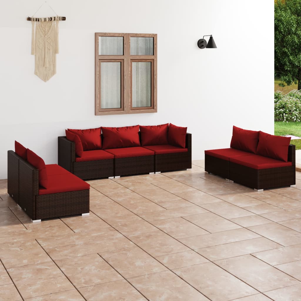 vidaXL Set mobilier de grădină cu perne, 7 piese, maro, poliratan