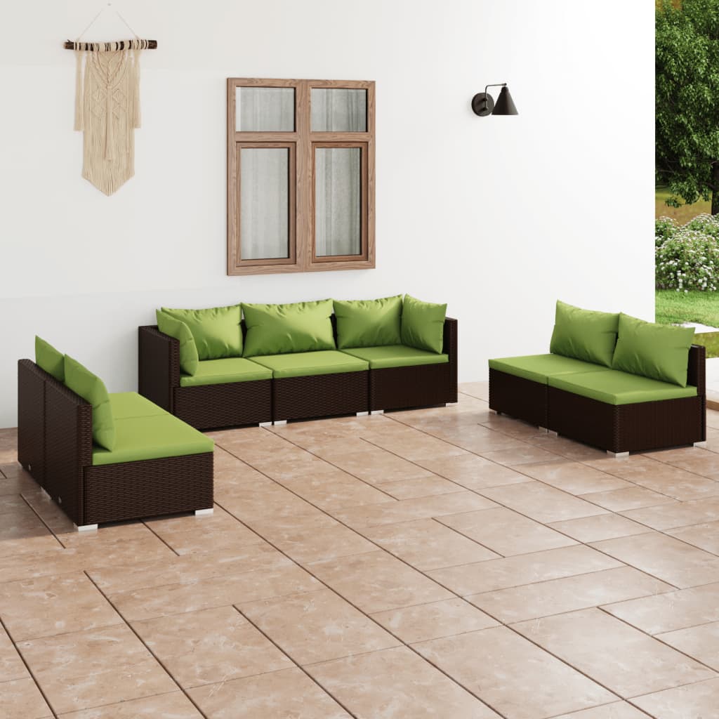 vidaXL Set mobilier de grădină cu perne, 7 piese, maro, poliratan