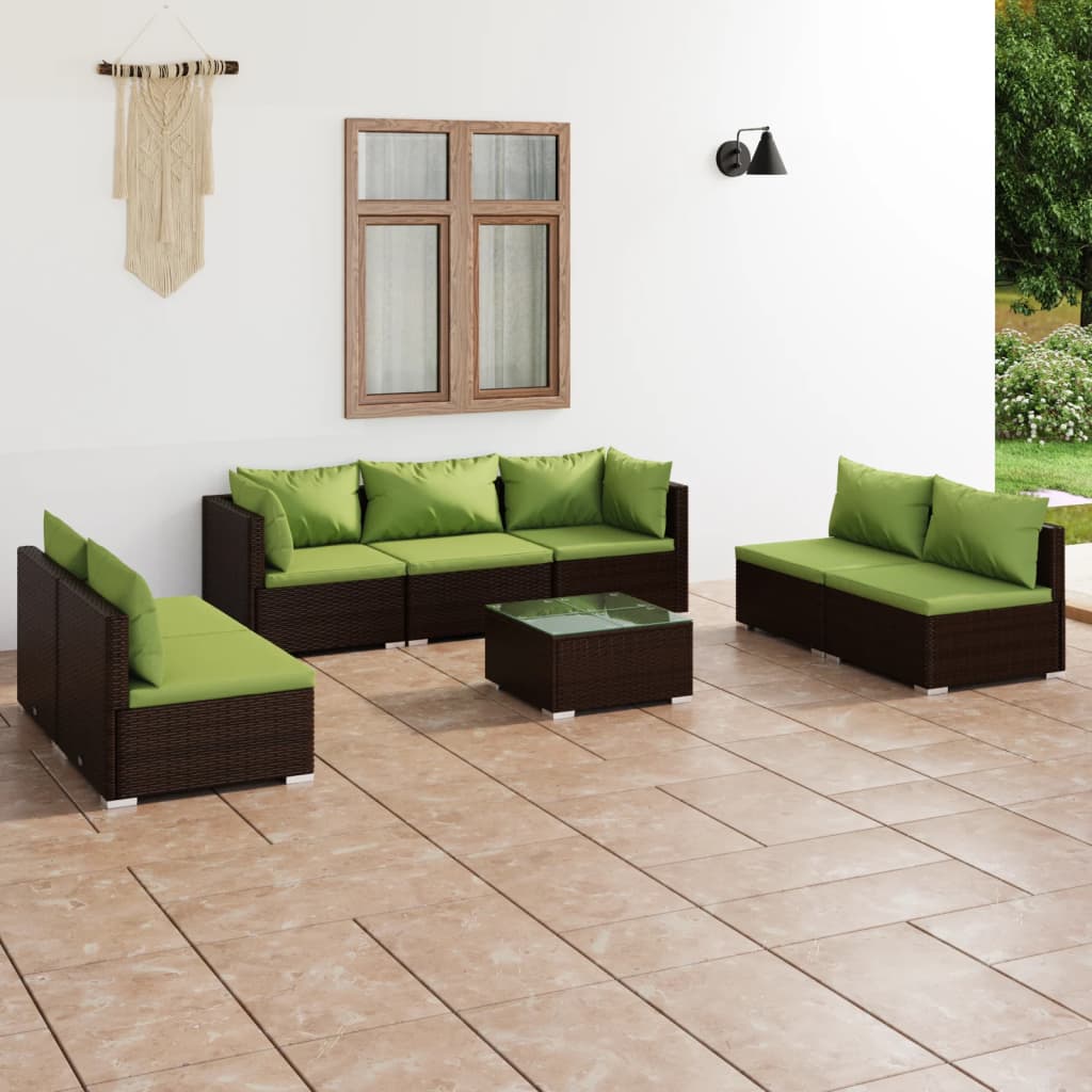 Salon de jardin 8 pcs avec coussins Résine tressée Marron