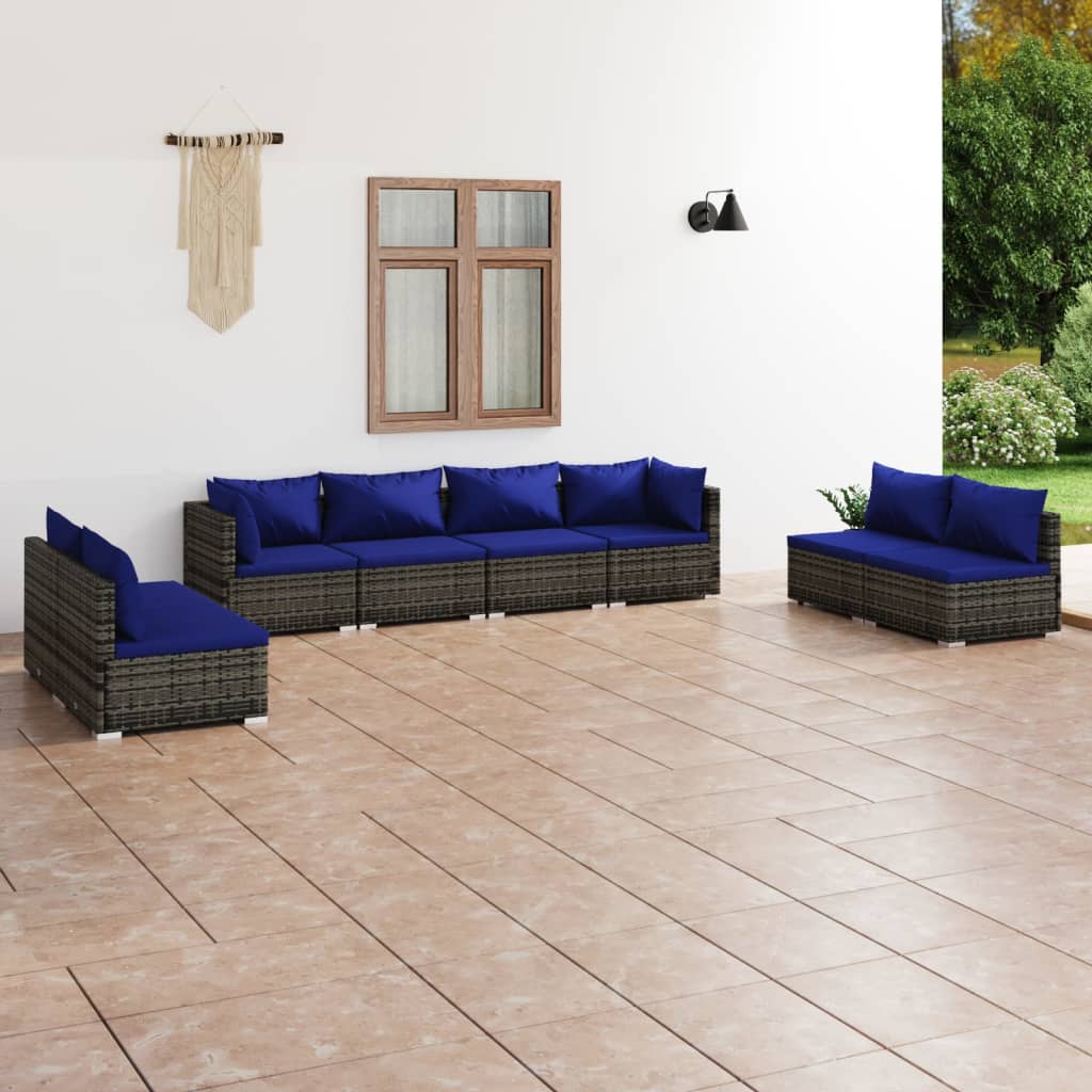 Salon de jardin 8 pcs avec coussins résine tressée gris
