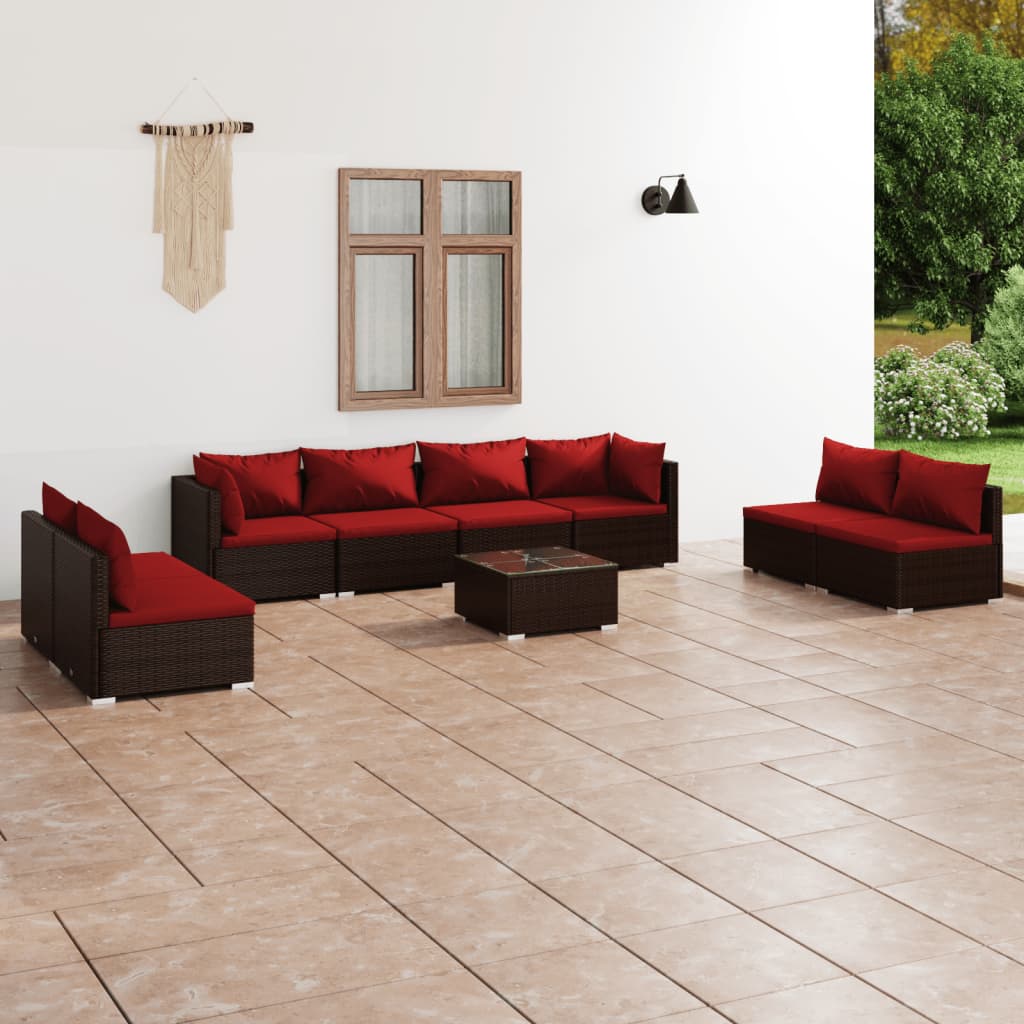 vidaXL Set mobilier de grădină cu perne, 9 piese, maro, poliratan grădină imagine model 2022