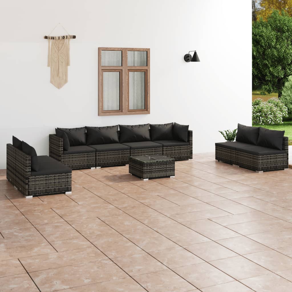 vidaXL Set mobilier de grădină cu perne, 9 piese, gri, poliratan grădină imagine model 2022