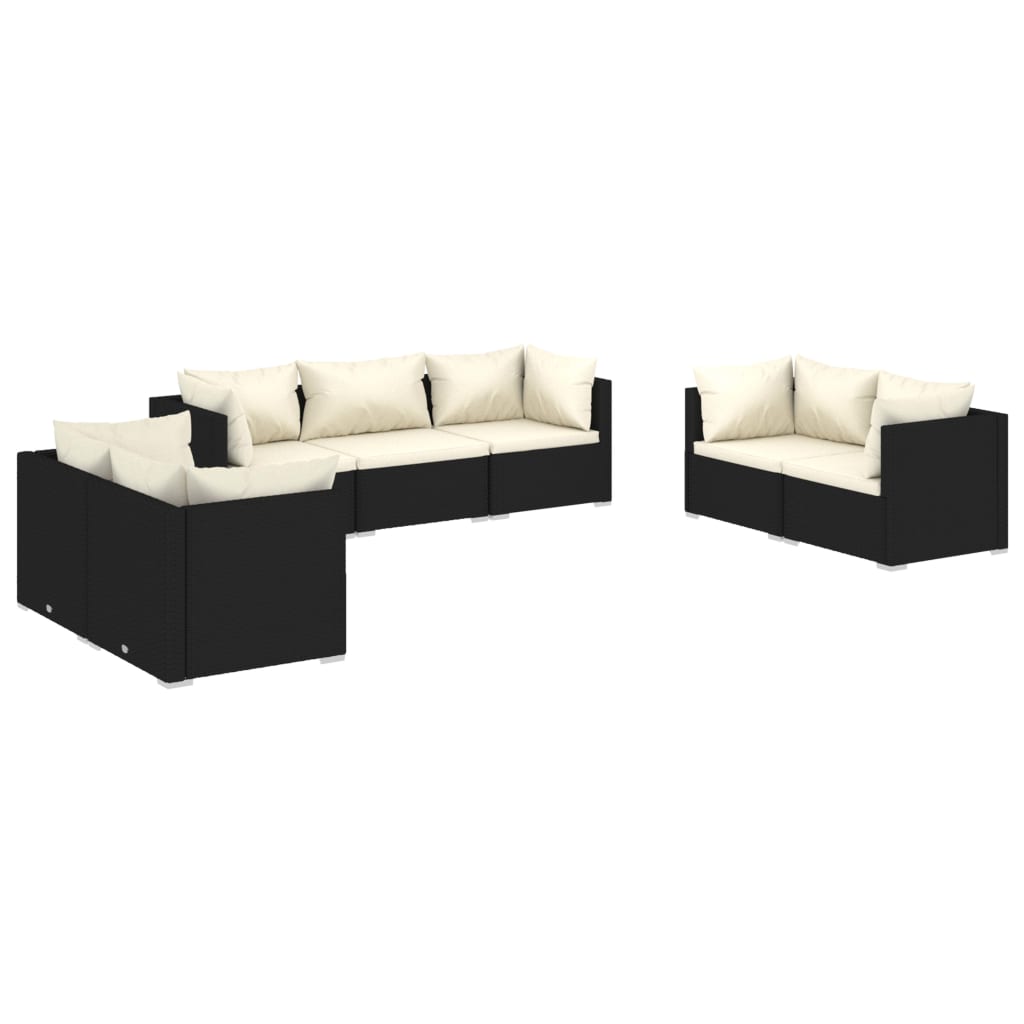 Thumbnail - vidaXL 7-tlg. Garten-Lounge-Set mit Kissen Poly Rattan Schwarz