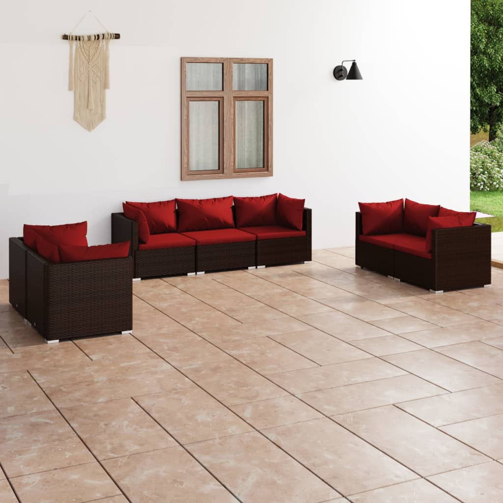 vidaXL 7-tlg. Garten-Lounge-Set mit Kissen Poly Rattan Braun