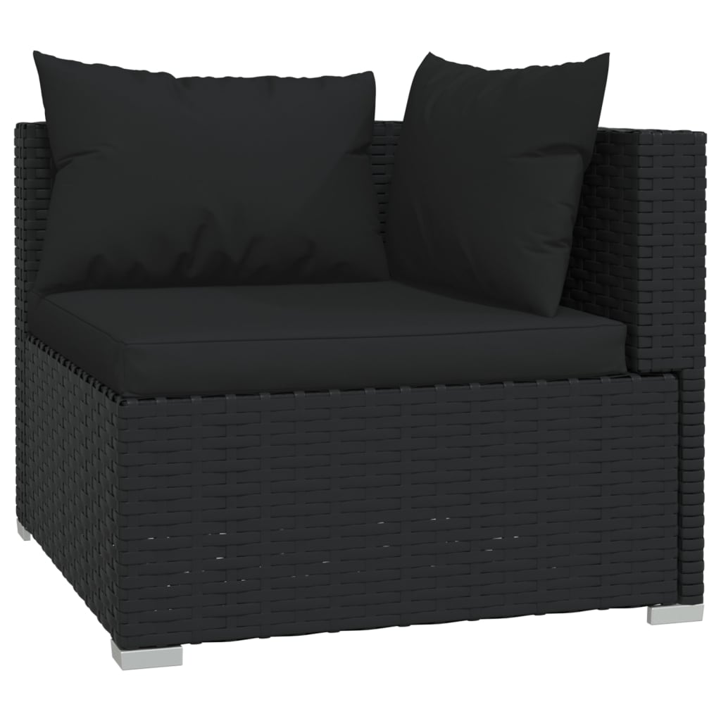 Set mobilier de grădină cu perne, 8 piese, negru, poliratan