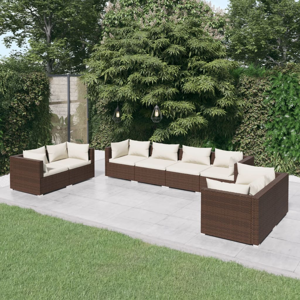 vidaXL 8-tlg. Garten-Lounge-Set mit Kissen Poly Rattan Braun