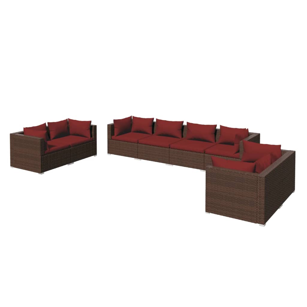 Photos - Garden Furniture VidaXL 8 Piece Patio Lounge Set with Cushions Poly Rattan Brown 