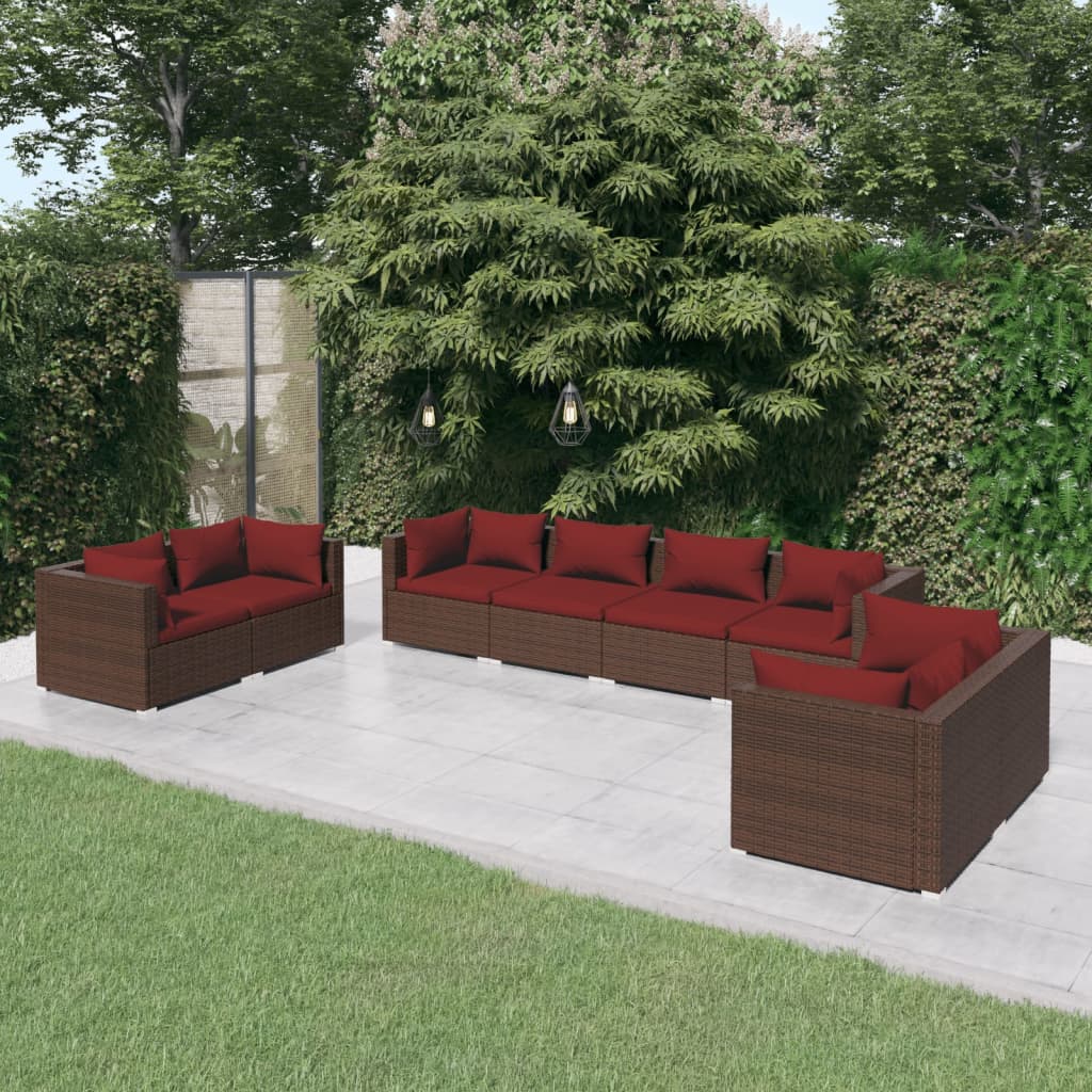 vidaXL Set mobilier de grădină cu perne, 8 piese, maro, poliratan