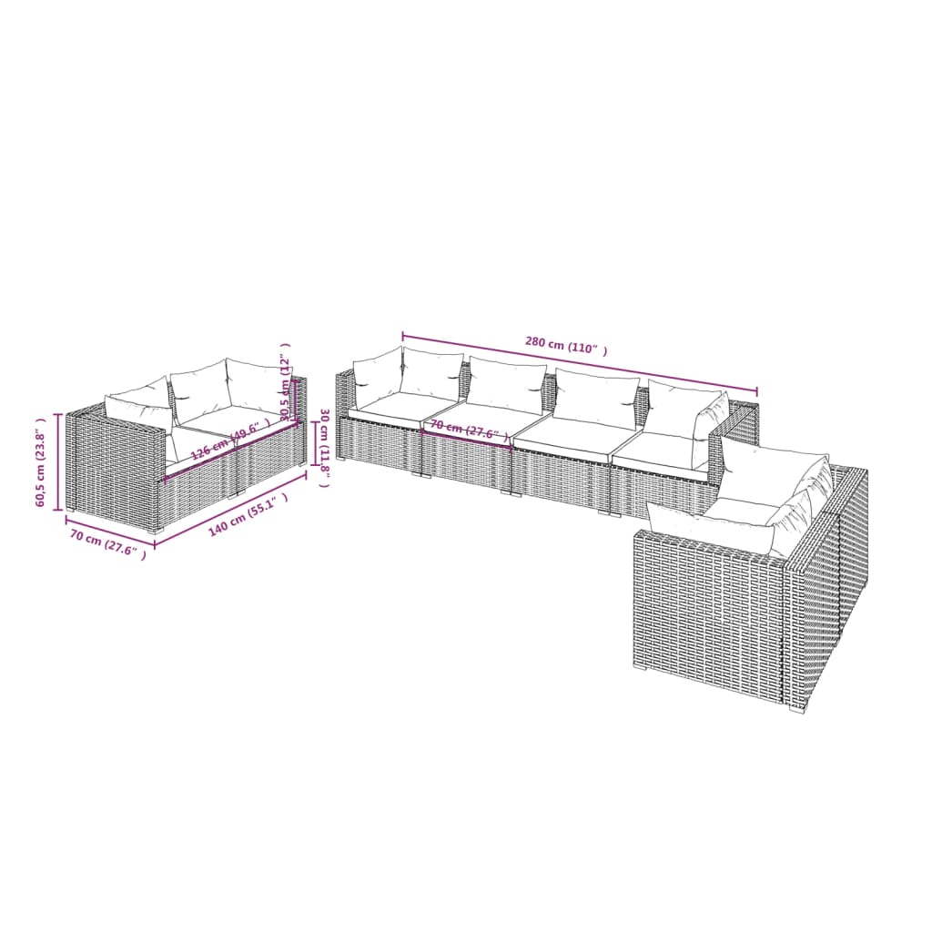 8 részes szürke polyrattan kerti ülőgarnitúra párnákkal