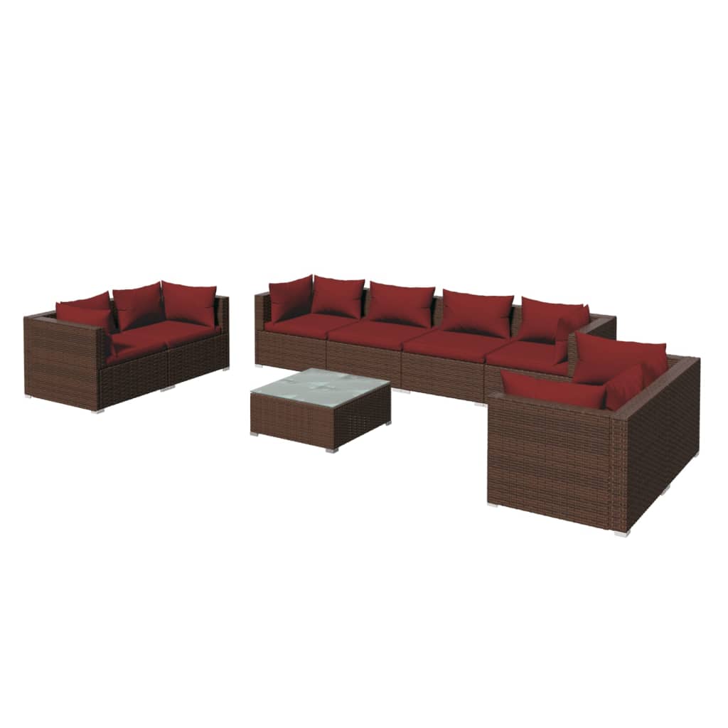 Photos - Garden Furniture VidaXL 9 Piece Patio Lounge Set with Cushions Poly Rattan Brown 