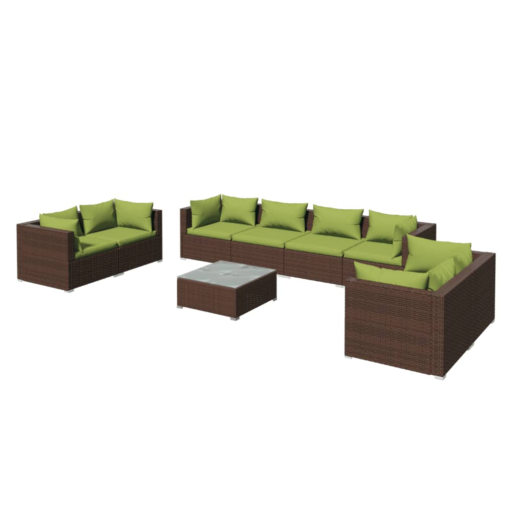 Photos - Garden Furniture VidaXL 9 Piece Patio Lounge Set with Cushions Poly Rattan Brown 