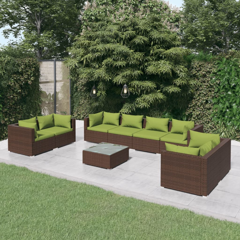 9-tlg. Garten-Lounge-Set mit Kissen Poly Rattan Braun