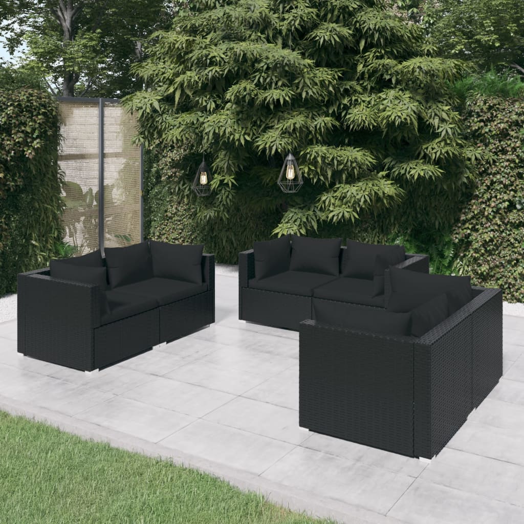 vidaXL Set mobilier de grădină cu perne, 6 piese, negru, poliratan