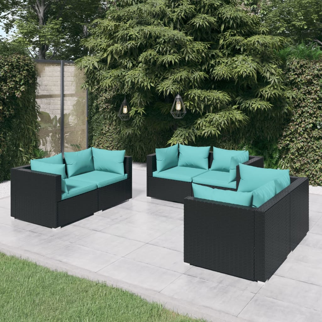 vidaXL Set mobilier de grădină cu perne, 6 piese, negru, poliratan