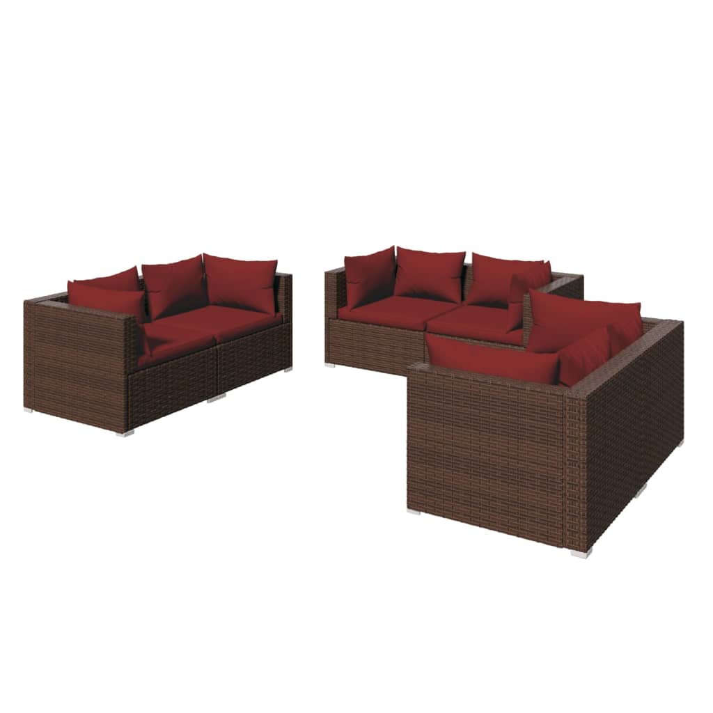 Photos - Garden Furniture VidaXL 6 Piece Patio Lounge Set with Cushions Poly Rattan Brown 