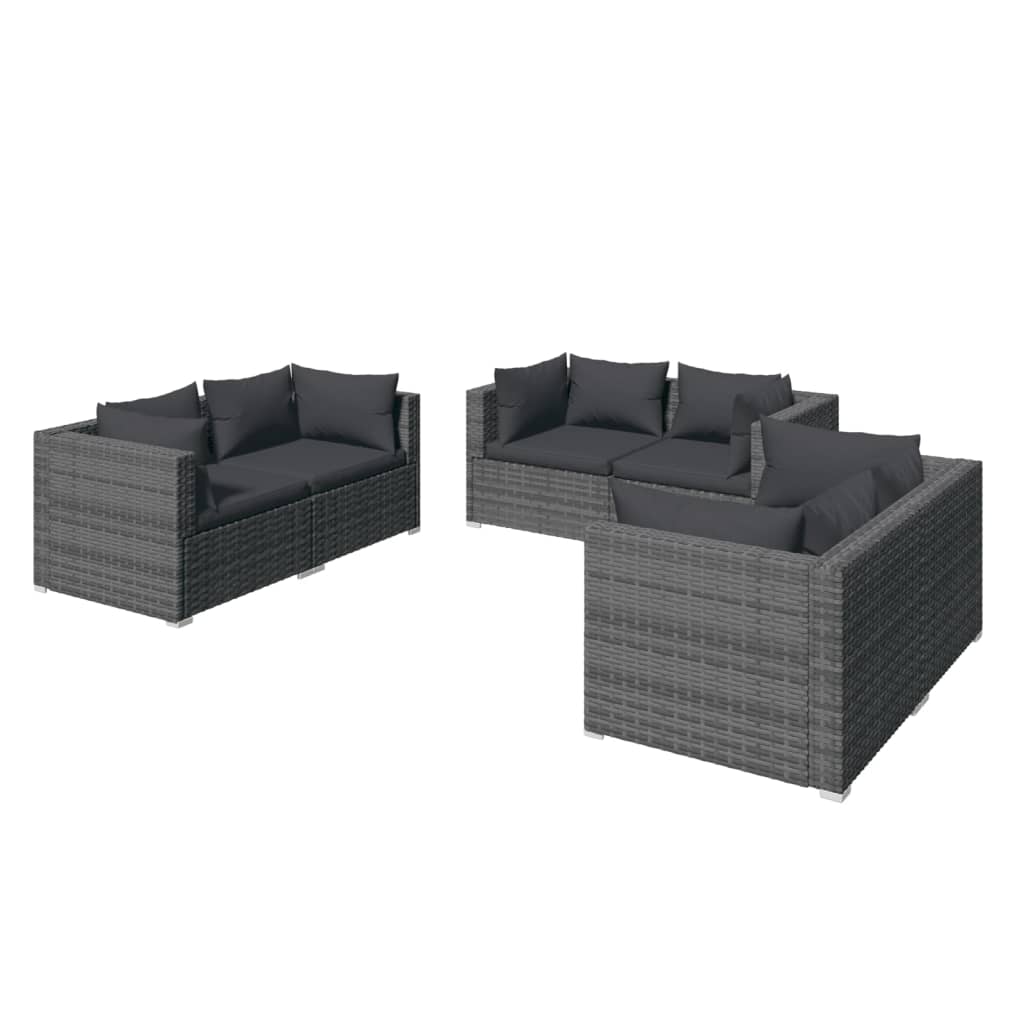 Photos - Garden Furniture VidaXL 6 Piece Patio Lounge Set with Cushions Poly Rattan Gray 