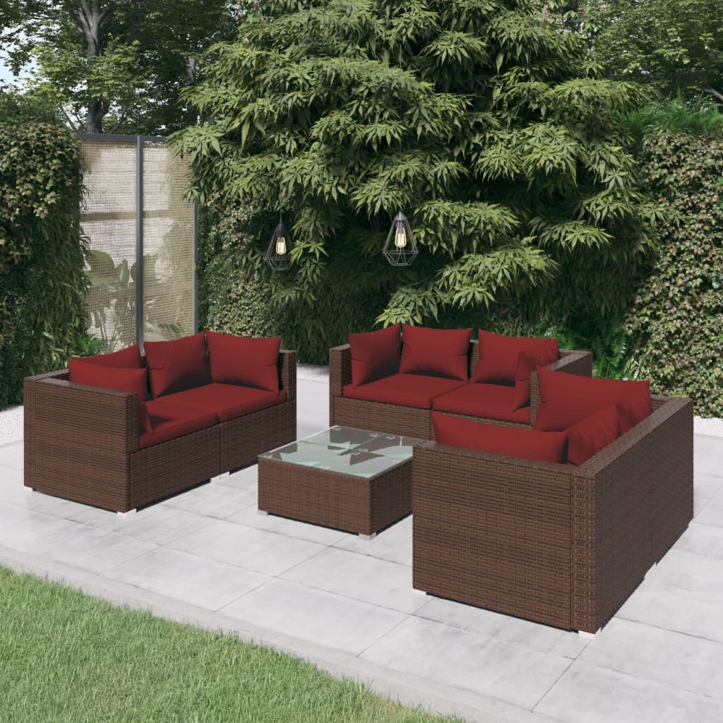 vida XL 7-tlg. Garten-Lounge-Set mit Kissen Poly Rattan Braun