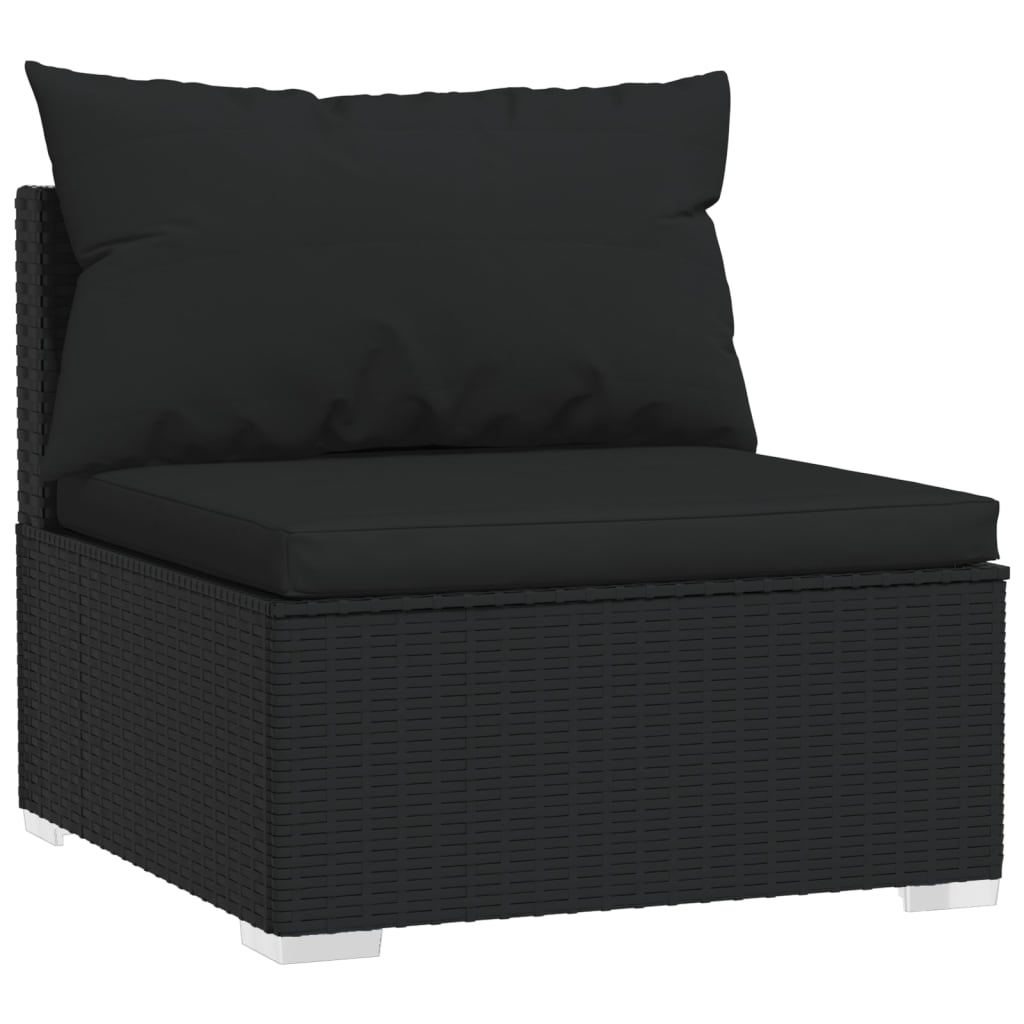 Set mobilier de grădină cu perne, 5 piese, negru, poliratan