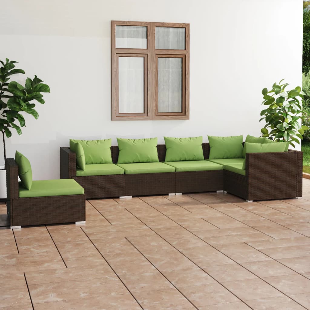 vidaXL 6-tlg. Garten-Lounge-Set mit Auflagen Poly Rattan Braun